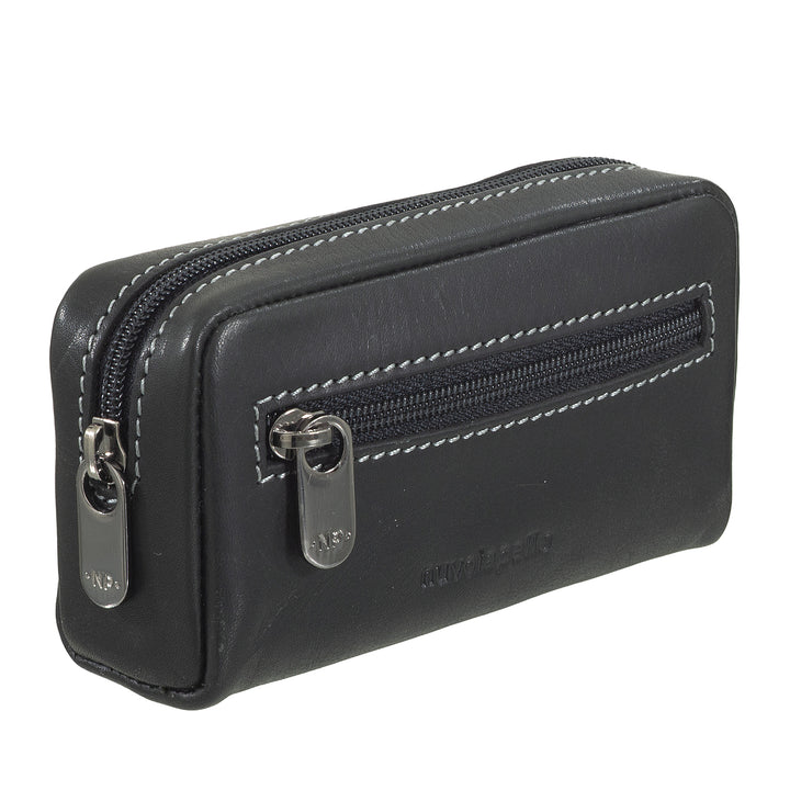 Nuvola Pelle Astuccio Portachiavi in Pelle con Cerniera – Portachiavi con 2 Anelli Metallici e Tasche con Zip per Chiavi, Monete e Piccoli Oggetti