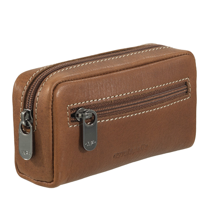 Nuvola Pelle Astuccio Portachiavi in Pelle con Cerniera – Portachiavi con 2 Anelli Metallici e Tasche con Zip per Chiavi, Monete e Piccoli Oggetti
