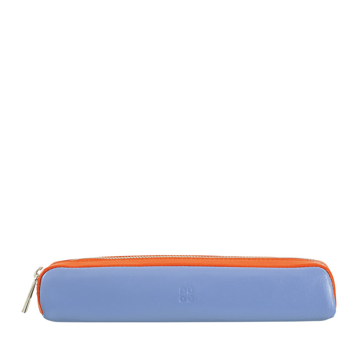 DUDU Astuccio in Vera Pelle con Cerniera Zip, Portapenne, Piccolo 18x3cm, Compatto e Colorato