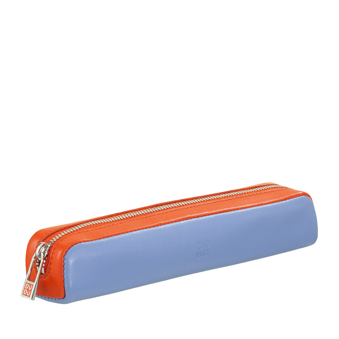 DUDU Astuccio in Vera Pelle con Cerniera Zip, Portapenne, Piccolo 18x3cm, Compatto e Colorato
