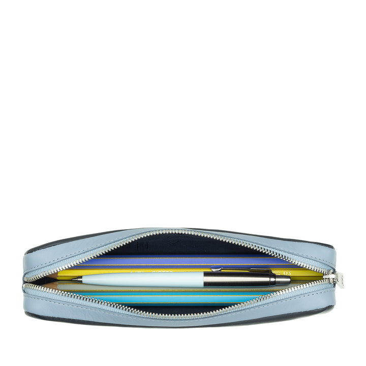 DUDU Astuccio in Vera Pelle con Cerniera Zip, Portapenne, Piccolo 18x3cm, Compatto e Colorato