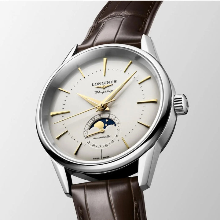 Longines orologio Flagship Heritage Moonphase 38,5 mm argento automatico acciaio L4.815.4.78.2