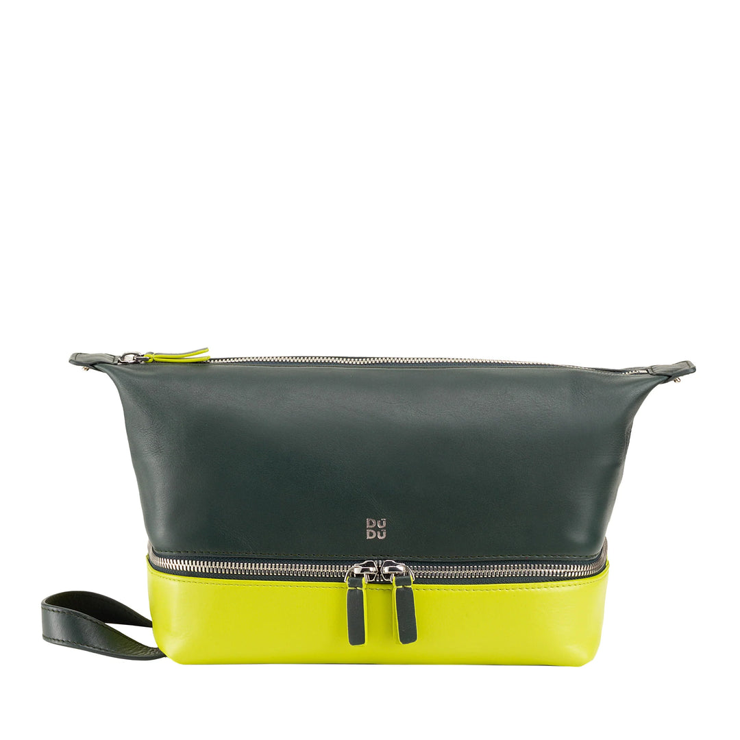 DUDU Beauty Case da Viaggio Uomo Donna, Borsa da Toilette in Pelle Colorata a Mano, 2 Scomparti con Maniglia