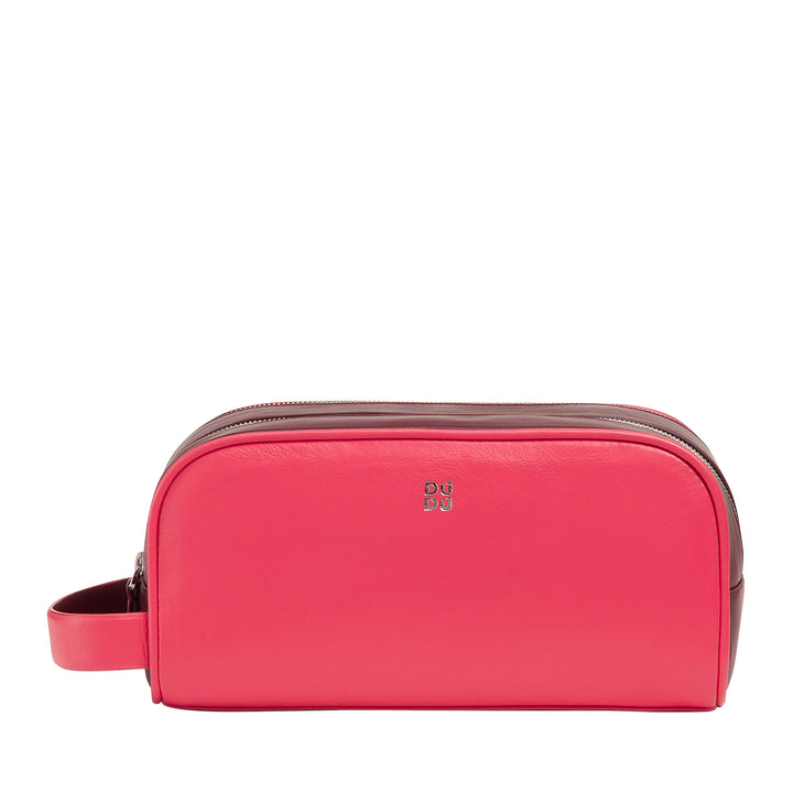 DUDU Beauty Case da Viaggio Uomo Donna in Pelle Morbida Resistente, Borsa da Toilette a Doppia Lampo, Interno Idrorepellente, Borsa a Mano con Maniglia