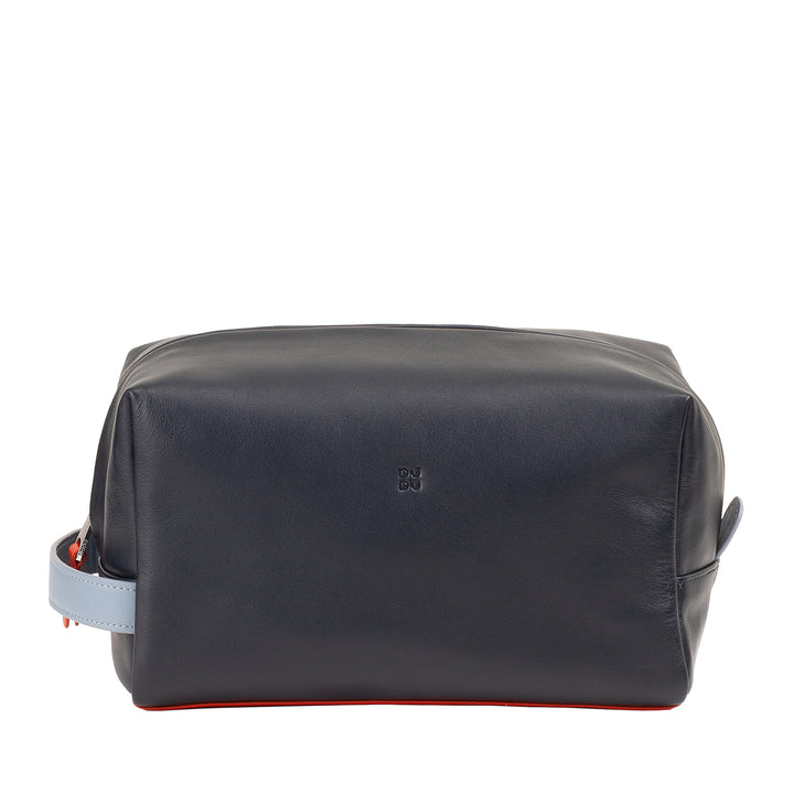 DUDU Beauty Case in Pelle Uomo Donna – Trousse da Viaggio Elegante, Design Minimal, Vera Pelle, Borsa Toilette Compatta per Accessori e Cosmetici