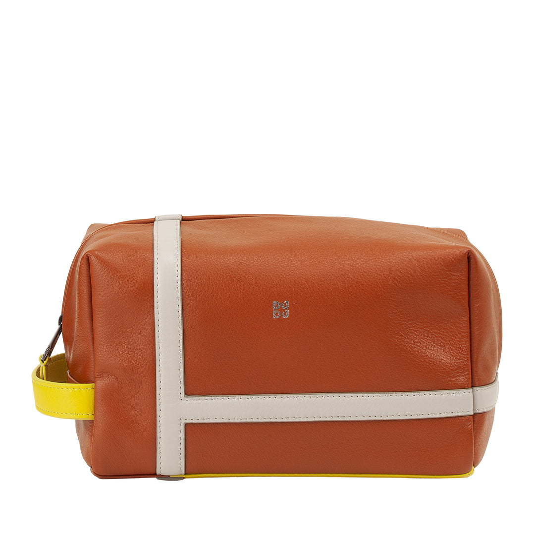 DUDU Beauty Case Uomo Donna in Pelle con Cerniera – Design Ispirato al Tennis con Maniglia Laterale per Viaggio, Palestra e Uso Quotidiano