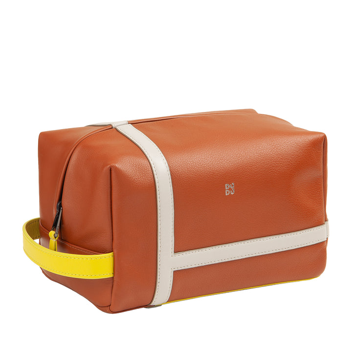 DUDU Beauty Case Uomo Donna in Pelle con Cerniera – Design Ispirato al Tennis con Maniglia Laterale per Viaggio, Palestra e Uso Quotidiano