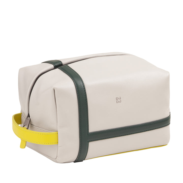 DUDU Beauty Case Uomo Donna in Pelle con Cerniera – Design Ispirato al Tennis con Maniglia Laterale per Viaggio, Palestra e Uso Quotidiano