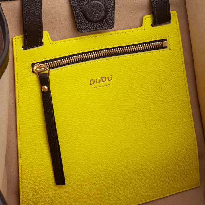 DUDU Borsa Donna a Spalla in Vera Pelle Made in Italy, Shopper Tote Bag Elegante, Doppio Manico, Pelle Pieno Fiore o Scamosciata - Borsa a Mano Capiente per Lavoro e Tempo Libero