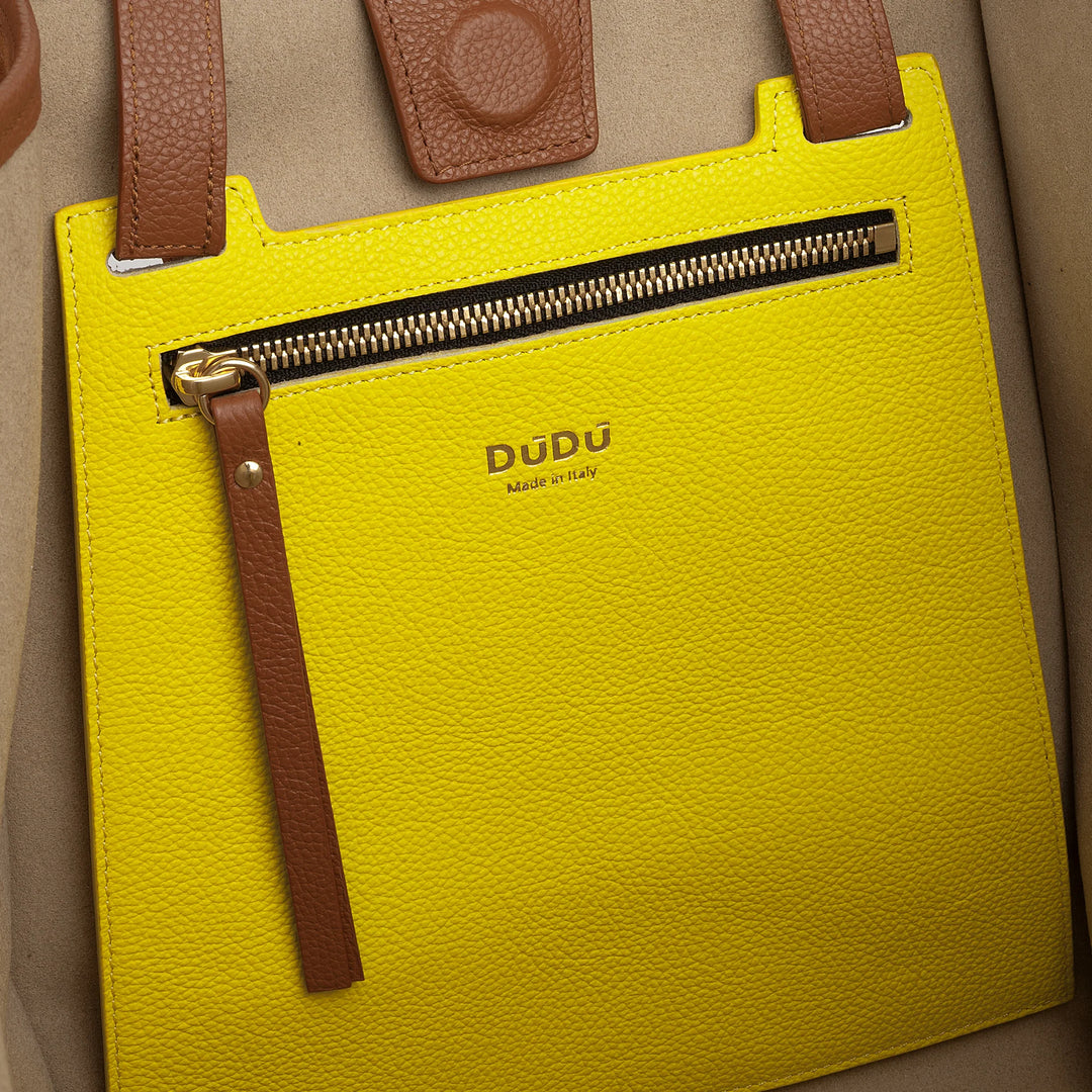DUDU Borsa Donna a Spalla in Vera Pelle Made in Italy, Shopper Tote Bag Elegante, Doppio Manico, Pelle Pieno Fiore o Scamosciata - Borsa a Mano Capiente per Lavoro e Tempo Libero