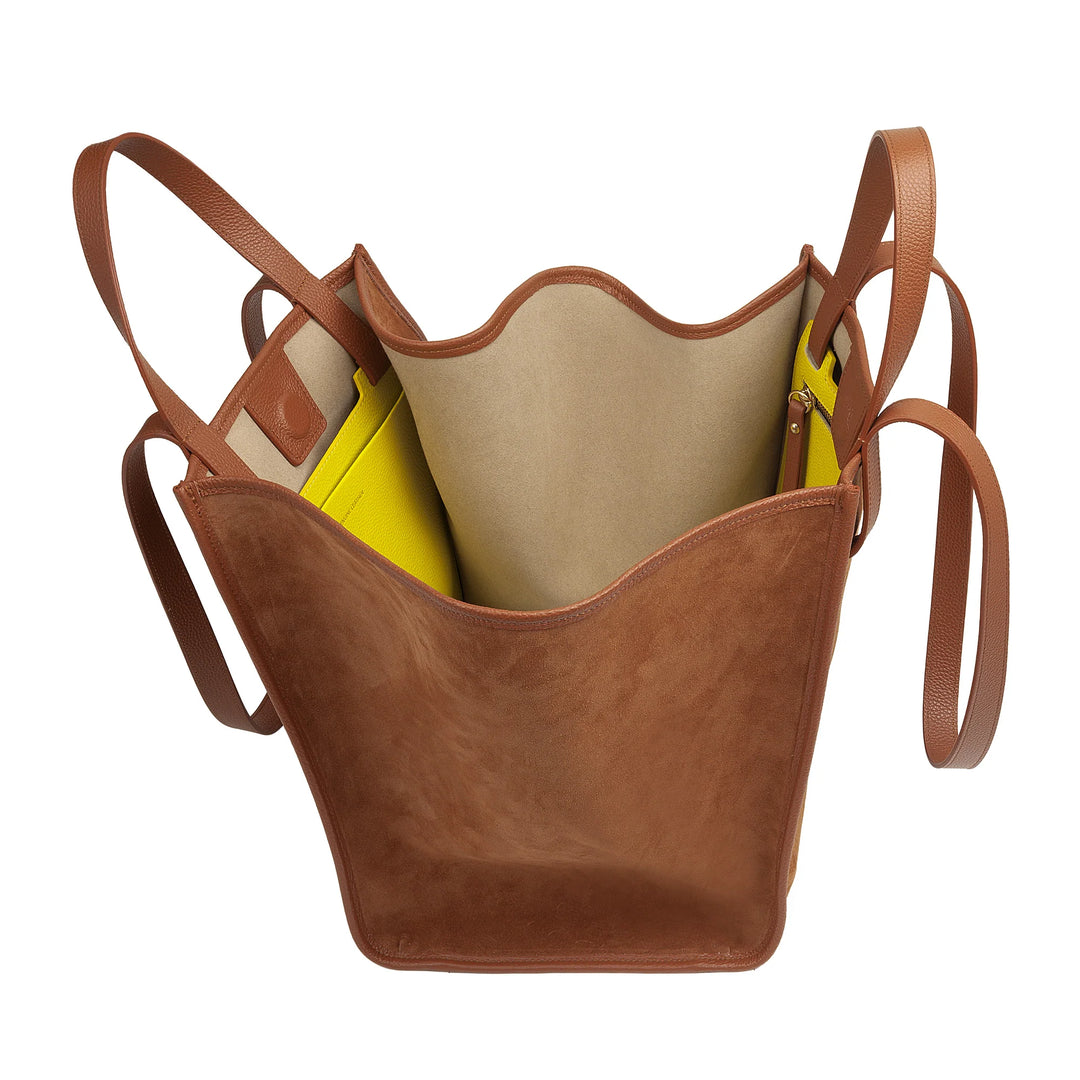 DUDU Borsa Donna a Spalla in Vera Pelle Made in Italy, Shopper Tote Bag Elegante, Doppio Manico, Pelle Pieno Fiore o Scamosciata - Borsa a Mano Capiente per Lavoro e Tempo Libero