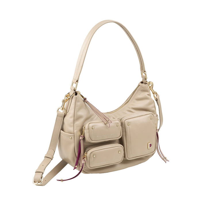 DUDU Borsa a Spalla Donna in Pelle con Tracolla Removibile, Capiente ed Elegante - Hobo Bag con Tasche Multiple, Borsa a Banana con Cerniera