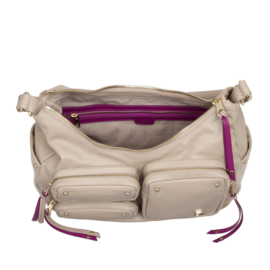 DUDU Borsa a Spalla Donna in Pelle con Tracolla Removibile, Capiente ed Elegante - Hobo Bag con Tasche Multiple, Borsa a Banana con Cerniera