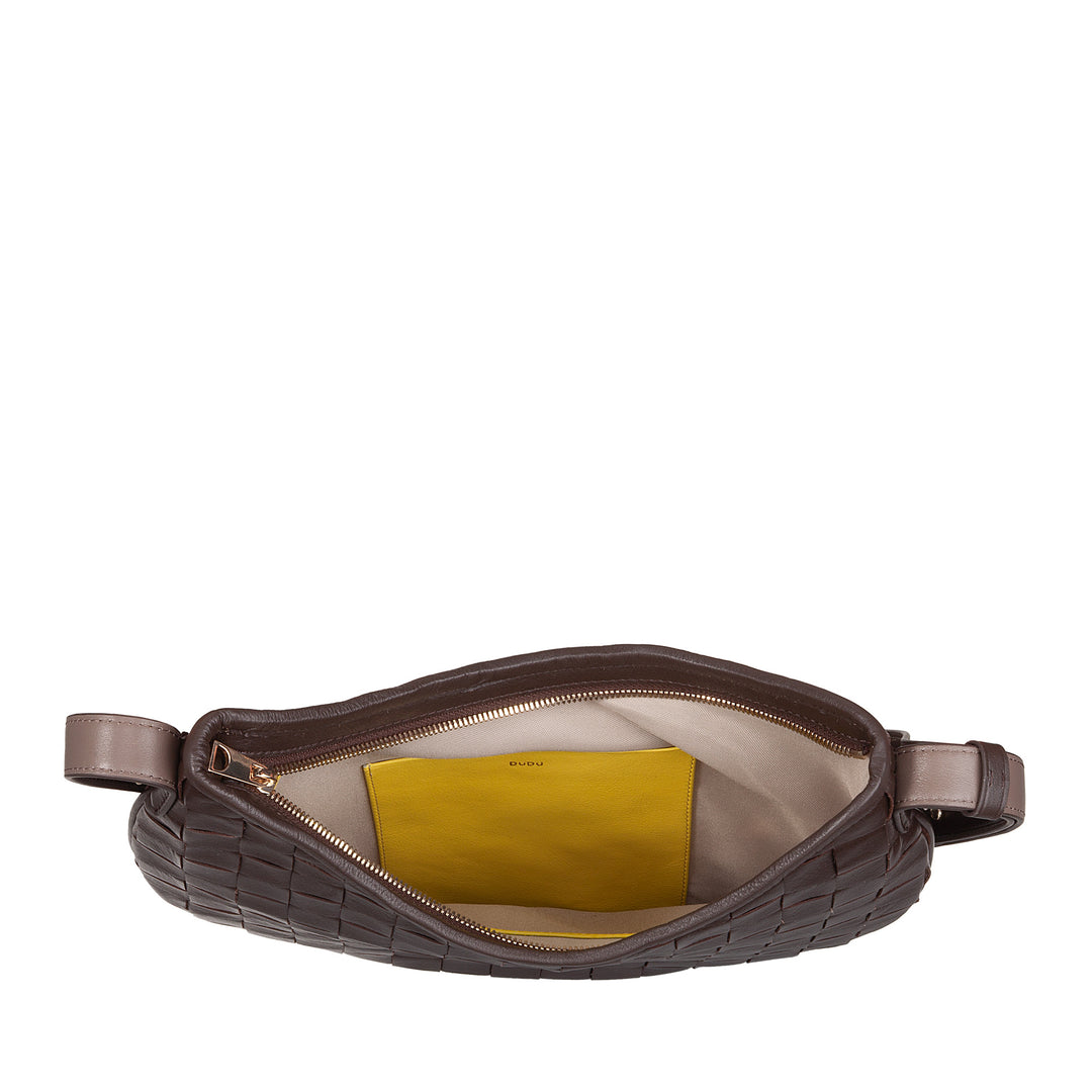 DUDU Borsa a Spalla Donna in Vera Pelle Intrecciata – Elegante Borsa Hobo con Tracolla Regolabile e Cerniera Zip, Design Artigianale, Capiente e Versatile