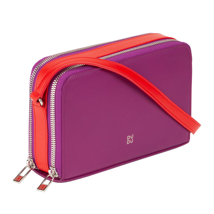 DUDU Borsa a Tracolla Donna Piccola in Pelle Doppia Cerniera Portafoglio Borsa a Mano Multitasche