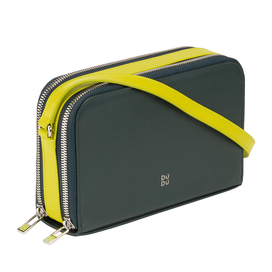 DUDU Borsa a Tracolla Donna Piccola in Pelle Doppia Cerniera Portafoglio Borsa a Mano Multitasche