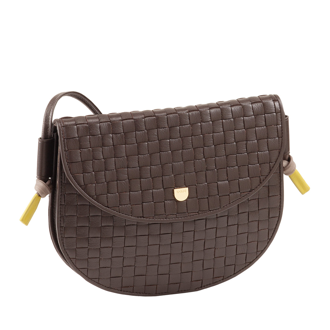 DUDU Borsa a Tracolla Piccola Intrecciata in Vera Pelle con Patta – Borsa Donna a Spalla Elegante Artigianale, Borsetta Crossbody Versatile per Uso Quotidiano ed Eventi