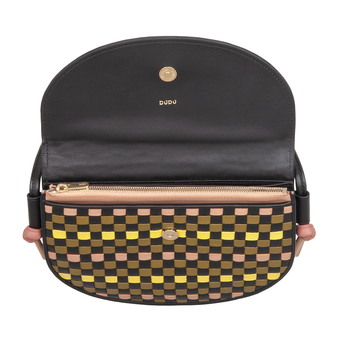 DUDU Borsa a Tracolla Piccola Intrecciata in Vera Pelle con Patta – Borsa Donna a Spalla Elegante Artigianale, Borsetta Crossbody Versatile per Uso Quotidiano ed Eventi