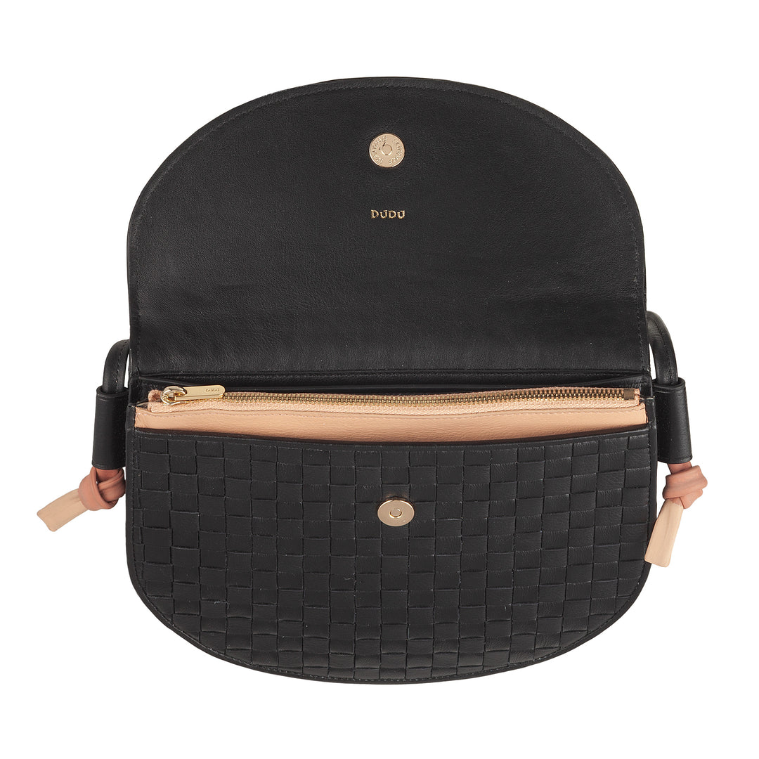 DUDU Borsa a Tracolla Piccola Intrecciata in Vera Pelle con Patta – Borsa Donna a Spalla Elegante Artigianale, Borsetta Crossbody Versatile per Uso Quotidiano ed Eventi