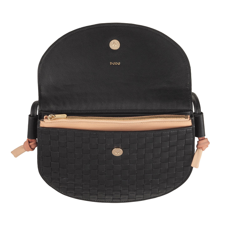 DUDU Borsa a Tracolla Piccola Intrecciata in Vera Pelle con Patta – Borsa Donna a Spalla Elegante Artigianale, Borsetta Crossbody Versatile per Uso Quotidiano ed Eventi