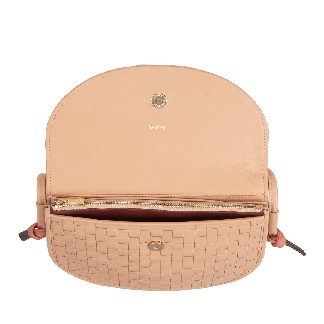 DUDU Borsa a Tracolla Piccola Intrecciata in Vera Pelle con Patta – Borsa Donna a Spalla Elegante Artigianale, Borsetta Crossbody Versatile per Uso Quotidiano ed Eventi