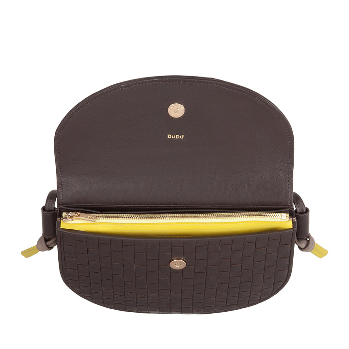 DUDU Borsa a Tracolla Piccola Intrecciata in Vera Pelle con Patta – Borsa Donna a Spalla Elegante Artigianale, Borsetta Crossbody Versatile per Uso Quotidiano ed Eventi