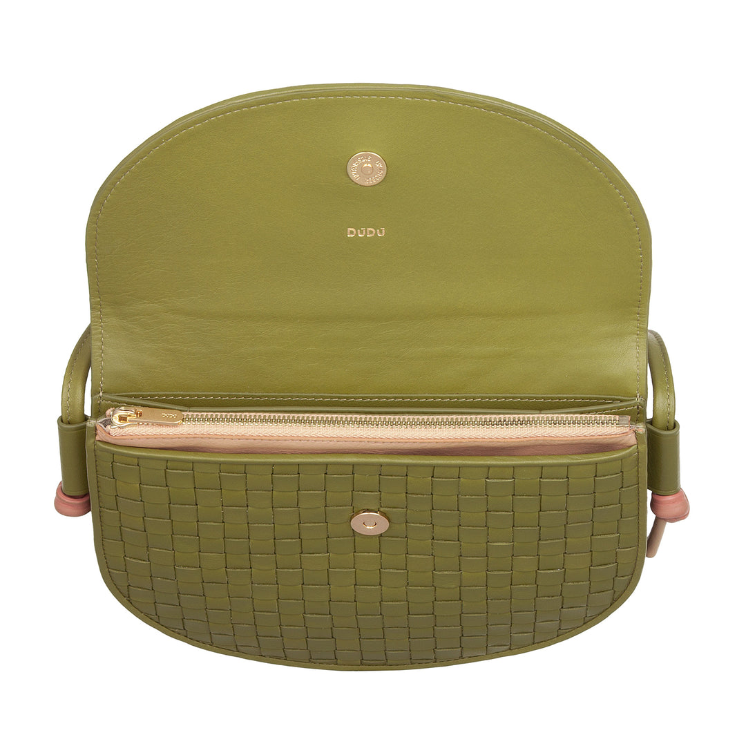 DUDU Borsa a Tracolla Piccola Intrecciata in Vera Pelle con Patta – Borsa Donna a Spalla Elegante Artigianale, Borsetta Crossbody Versatile per Uso Quotidiano ed Eventi