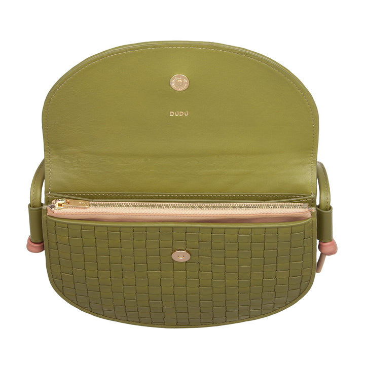 DUDU Borsa a Tracolla Piccola Intrecciata in Vera Pelle con Patta – Borsa Donna a Spalla Elegante Artigianale, Borsetta Crossbody Versatile per Uso Quotidiano ed Eventi