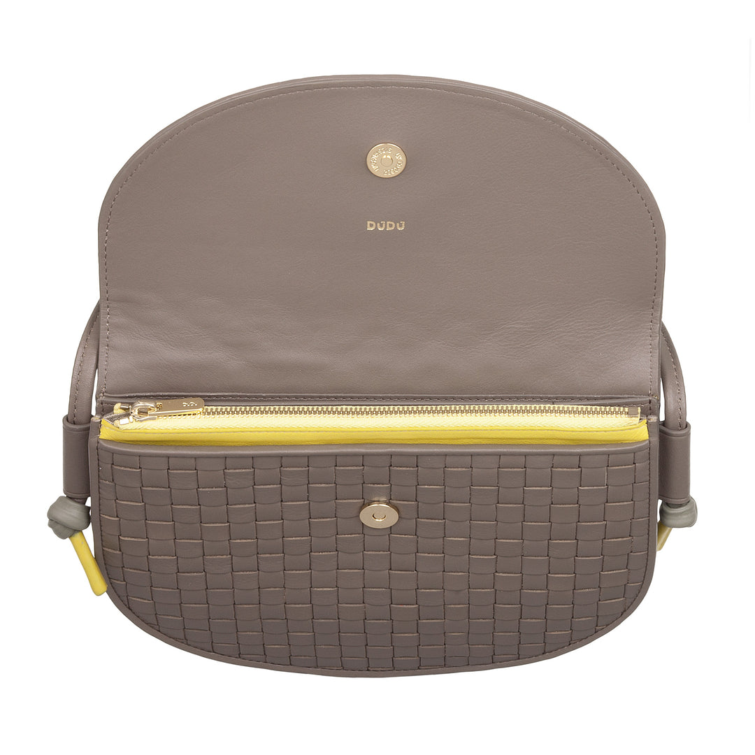 DUDU Borsa a Tracolla Piccola Intrecciata in Vera Pelle con Patta – Borsa Donna a Spalla Elegante Artigianale, Borsetta Crossbody Versatile per Uso Quotidiano ed Eventi
