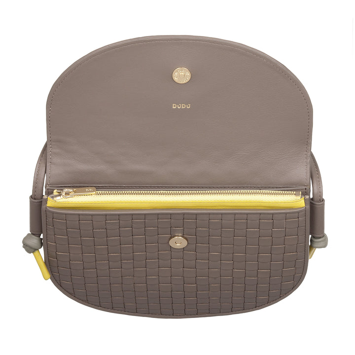DUDU Borsa a Tracolla Piccola Intrecciata in Vera Pelle con Patta – Borsa Donna a Spalla Elegante Artigianale, Borsetta Crossbody Versatile per Uso Quotidiano ed Eventi