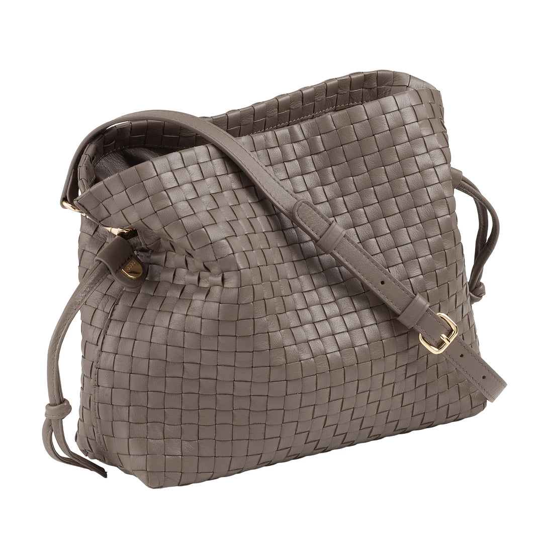 DUDU Borsa a Tracolla Donna in Pelle Intrecciata con Coulisse, Morbida e Capiente, Tracolla Regolabile, Chiusura Magnetica, Stile Elegante e Artigianale