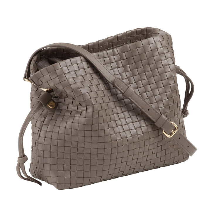 DUDU Borsa a Tracolla Donna in Pelle Intrecciata con Coulisse, Morbida e Capiente, Tracolla Regolabile, Chiusura Magnetica, Stile Elegante e Artigianale
