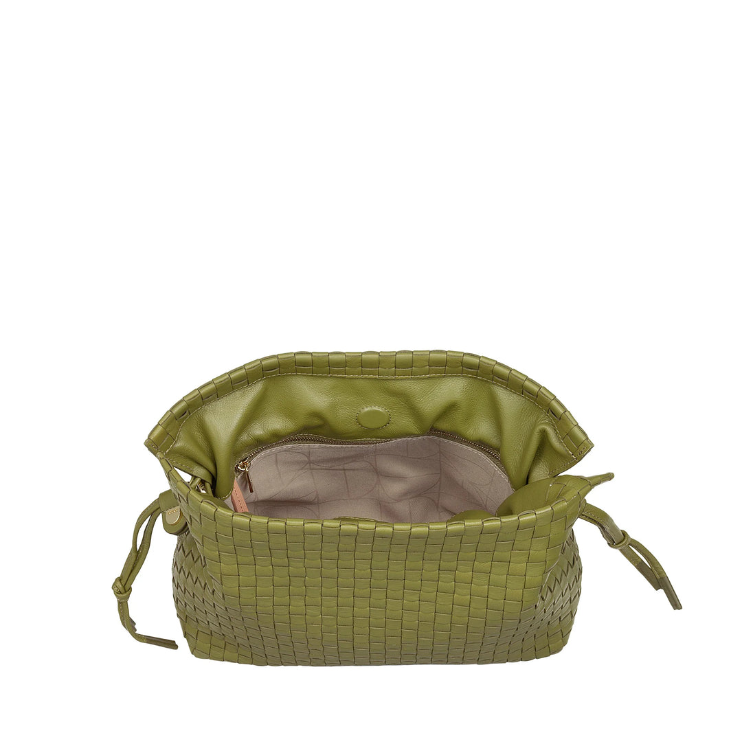 DUDU Borsa a Tracolla Donna in Pelle Intrecciata con Coulisse, Morbida e Capiente, Tracolla Regolabile, Chiusura Magnetica, Stile Elegante e Artigianale