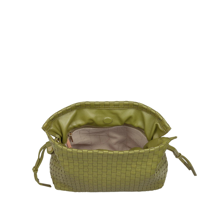 DUDU Borsa a Tracolla Donna in Pelle Intrecciata con Coulisse, Morbida e Capiente, Tracolla Regolabile, Chiusura Magnetica, Stile Elegante e Artigianale