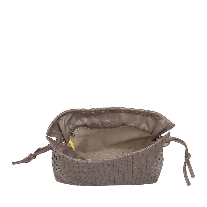 DUDU Borsa a Tracolla Donna in Pelle Intrecciata con Coulisse, Morbida e Capiente, Tracolla Regolabile, Chiusura Magnetica, Stile Elegante e Artigianale