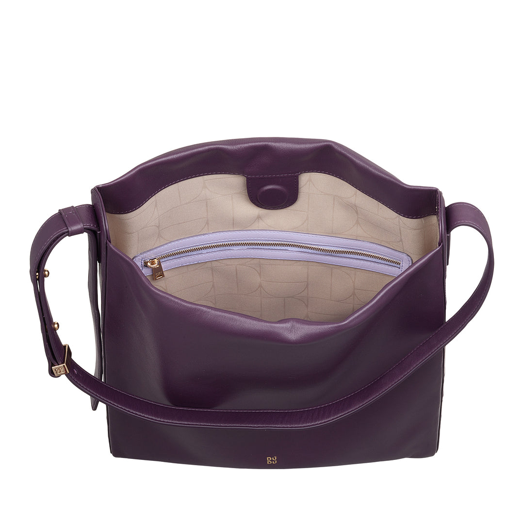 DUDU Borsa Donna a Spalla Trapezoidale in Vera Pelle, Borsa a Trapezio con Tracolla Regolabile – Elegante, Spaziosa per Tempo Libero, Lavoro, Sera