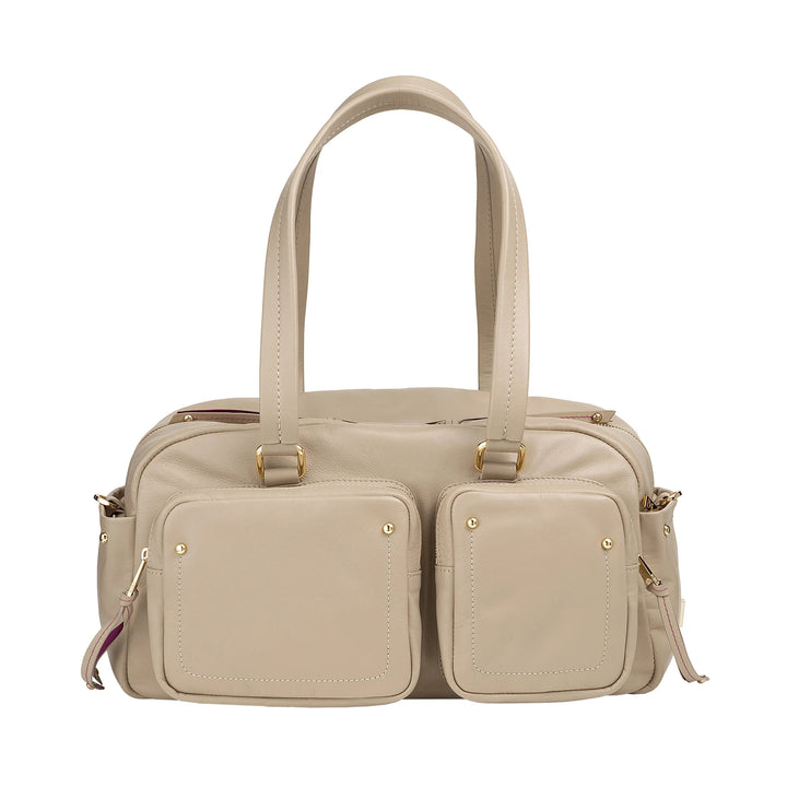 DUDU Borsa Bauletto Grande Donna in Pelle con Tasche Esterne e Tracolla Removibile, Capiente ed Elegante - Borsa a Mano e Spalla con Cerniera Zip, Stile Moderno