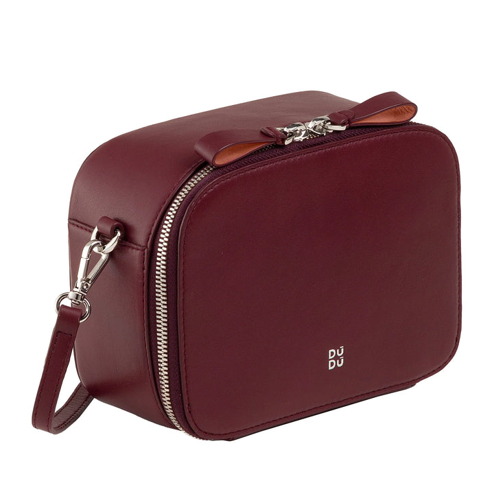 DUDU Borsa a Tracolla Donna Piccola in Pelle, Camera Bag con Doppia Tracolla, Chiusura a Cerniera, Borsa Design Compatto Elegante