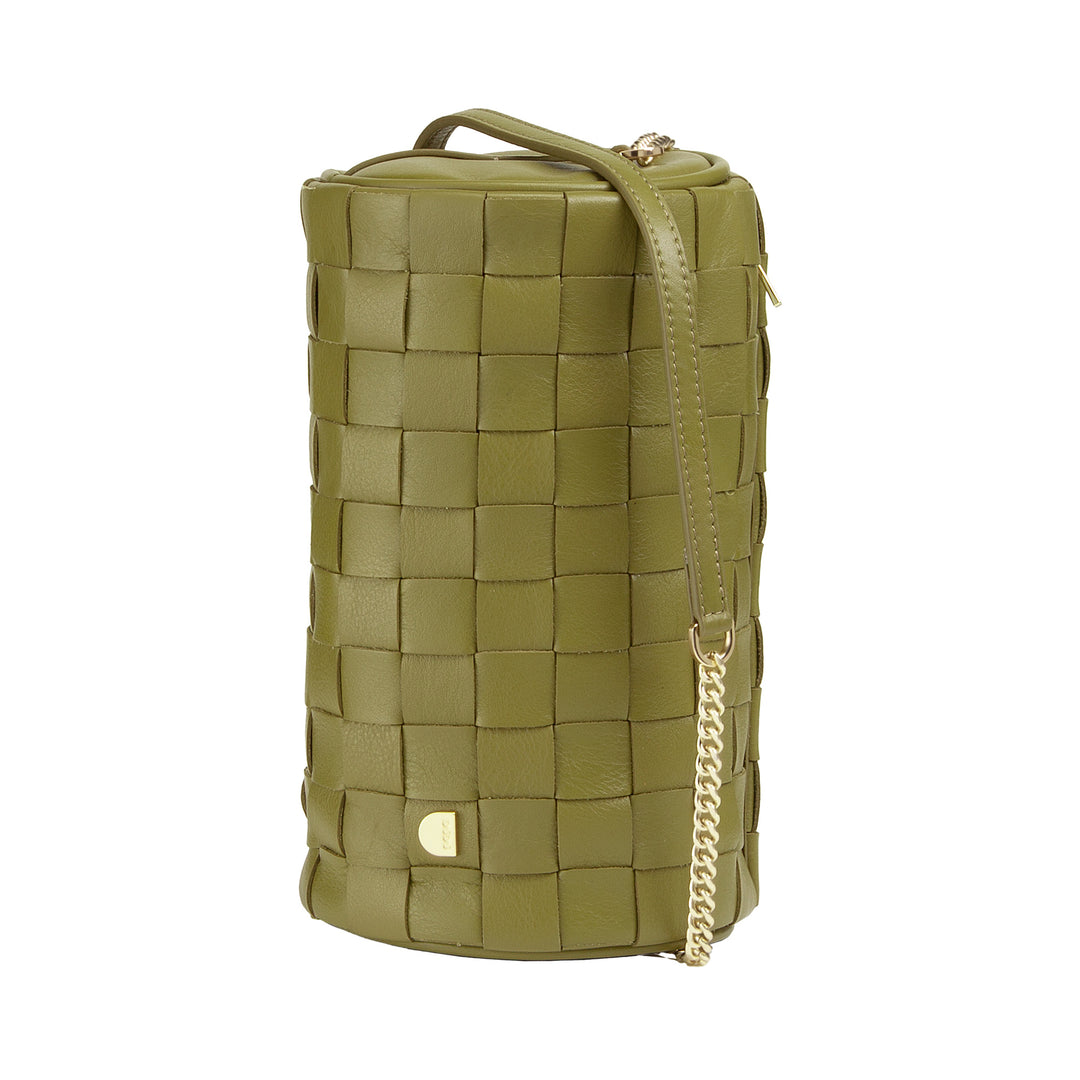 DUDU Borsa Donna a Cilindro in Vera Pelle Intrecciata con Tracolla a Catena, Elegante – Design Artigianale, Borsa Spalla Cilindrica di Lusso per Occasioni Casual e Speciali