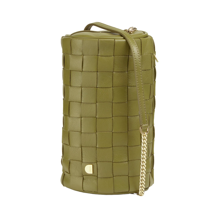 DUDU Borsa Donna a Cilindro in Vera Pelle Intrecciata con Tracolla a Catena, Elegante – Design Artigianale, Borsa Spalla Cilindrica di Lusso per Occasioni Casual e Speciali