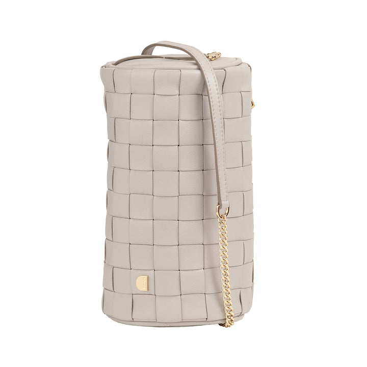 DUDU Borsa Donna a Cilindro in Vera Pelle Intrecciata con Tracolla a Catena, Elegante – Design Artigianale, Borsa Spalla Cilindrica di Lusso per Occasioni Casual e Speciali