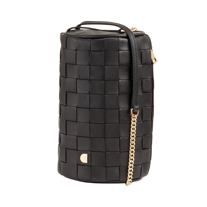 DUDU Borsa Donna a Cilindro in Vera Pelle Intrecciata con Tracolla a Catena, Elegante – Design Artigianale, Borsa Spalla Cilindrica di Lusso per Occasioni Casual e Speciali