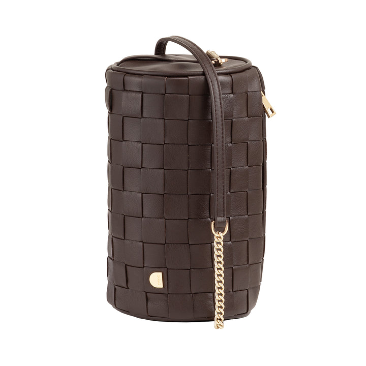 DUDU Borsa Donna a Cilindro in Vera Pelle Intrecciata con Tracolla a Catena, Elegante – Design Artigianale, Borsa Spalla Cilindrica di Lusso per Occasioni Casual e Speciali