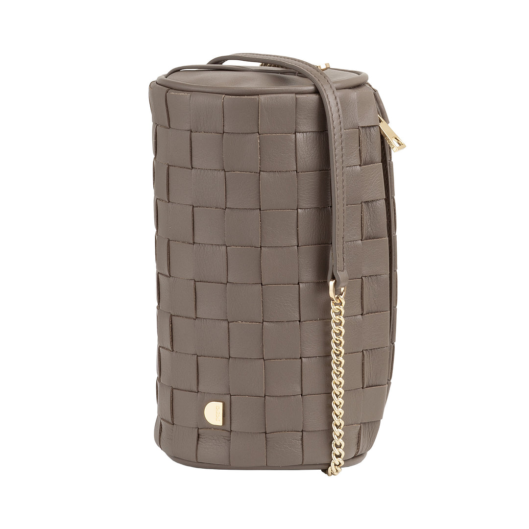 DUDU Borsa Donna a Cilindro in Vera Pelle Intrecciata con Tracolla a Catena, Elegante – Design Artigianale, Borsa Spalla Cilindrica di Lusso per Occasioni Casual e Speciali