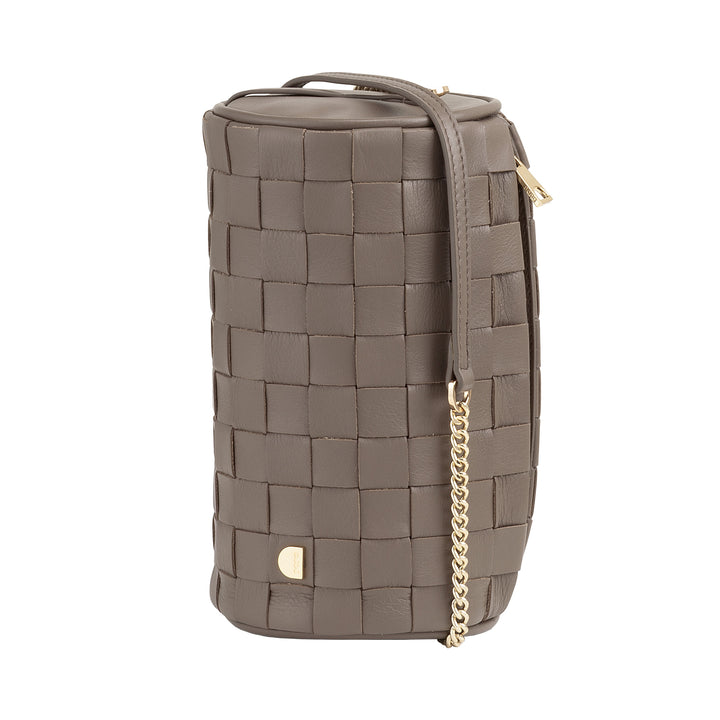 DUDU Borsa Donna a Cilindro in Vera Pelle Intrecciata con Tracolla a Catena, Elegante – Design Artigianale, Borsa Spalla Cilindrica di Lusso per Occasioni Casual e Speciali