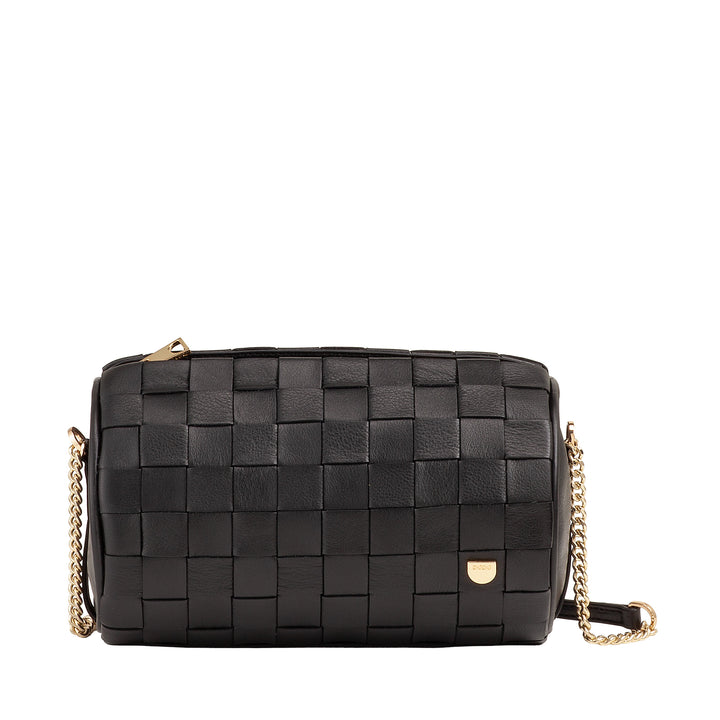 DUDU Borsa Donna a Cilindro in Vera Pelle Intrecciata con Tracolla a Catena, Elegante – Design Artigianale, Borsa Spalla Cilindrica di Lusso per Occasioni Casual e Speciali