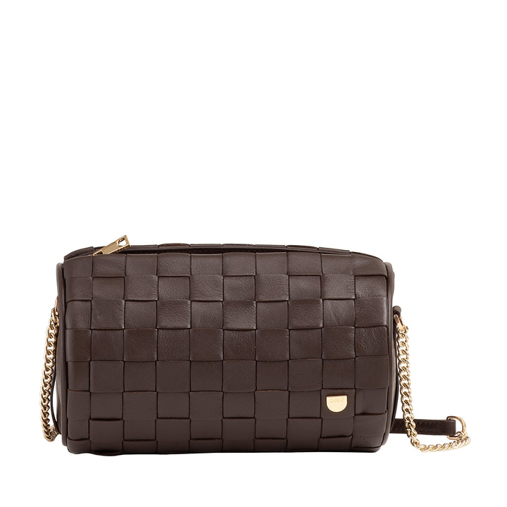 DUDU Borsa Donna a Cilindro in Vera Pelle Intrecciata con Tracolla a Catena, Elegante – Design Artigianale, Borsa Spalla Cilindrica di Lusso per Occasioni Casual e Speciali