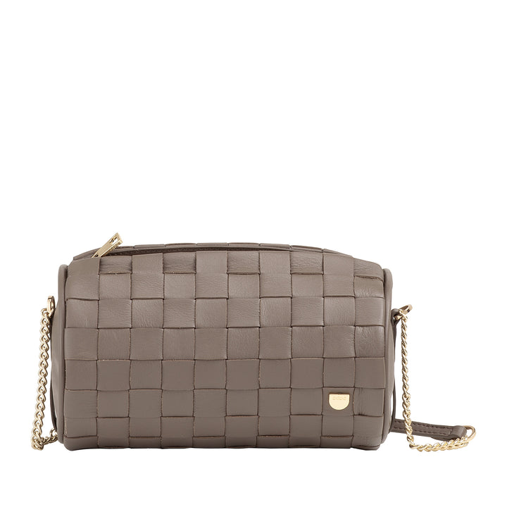 DUDU Borsa Donna a Cilindro in Vera Pelle Intrecciata con Tracolla a Catena, Elegante – Design Artigianale, Borsa Spalla Cilindrica di Lusso per Occasioni Casual e Speciali