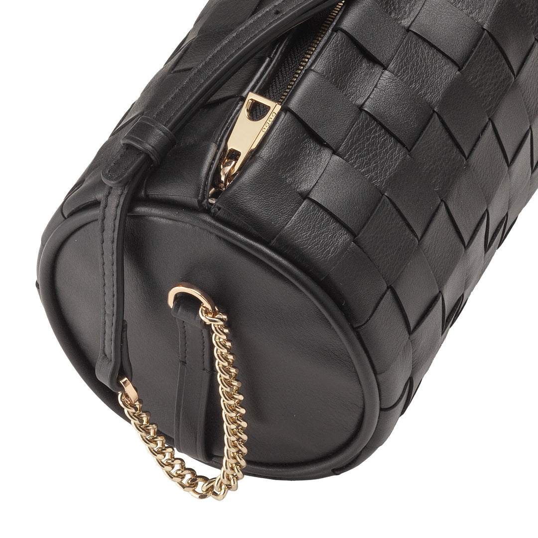 DUDU Borsa Donna a Cilindro in Vera Pelle Intrecciata con Tracolla a Catena, Elegante – Design Artigianale, Borsa Spalla Cilindrica di Lusso per Occasioni Casual e Speciali