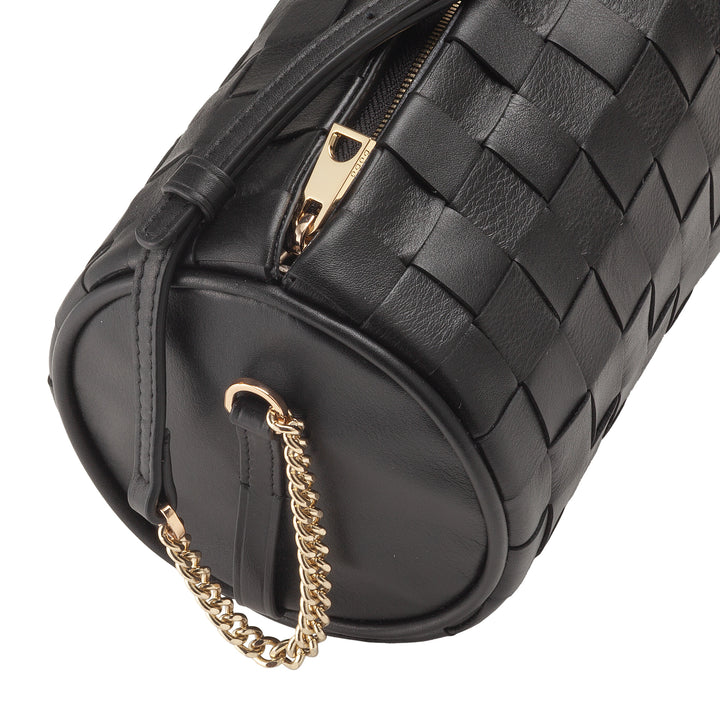 DUDU Borsa Donna a Cilindro in Vera Pelle Intrecciata con Tracolla a Catena, Elegante – Design Artigianale, Borsa Spalla Cilindrica di Lusso per Occasioni Casual e Speciali